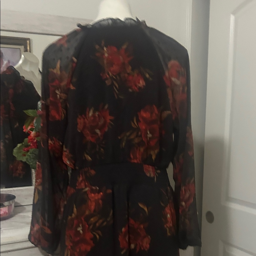 FRYE AND CO. Black and Red Floral Long Sleeve Dress - Picture 7 of 12